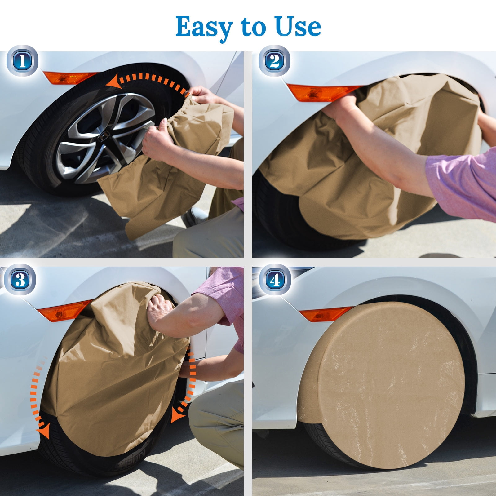Sunrise 4pcs Wheel Tire Covers Waterproof Sun Tire Protector for Auto Truck Car Camper Trailer Boat, Taupe (24''-26'')