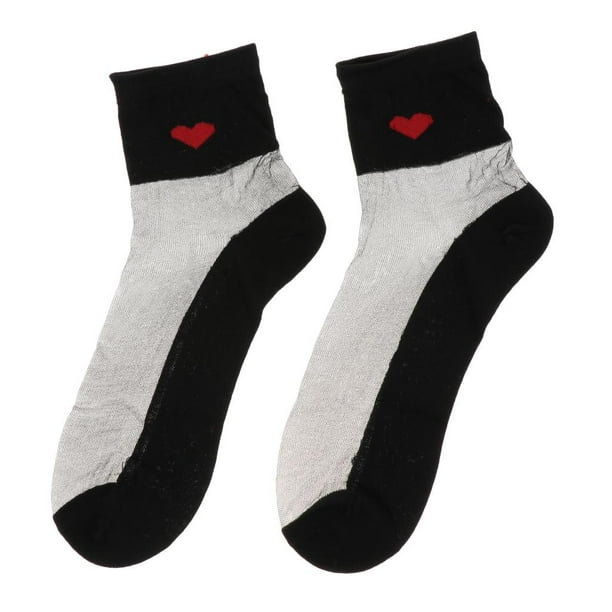 Calcetines ultrafinos de las mujeres Calcetines de mujer Calcetines ultrafinos transparentes de encaje transparente de cristal Corazón Negro Corazón negro Magideal Calcetines ultrafinos de las mujeres