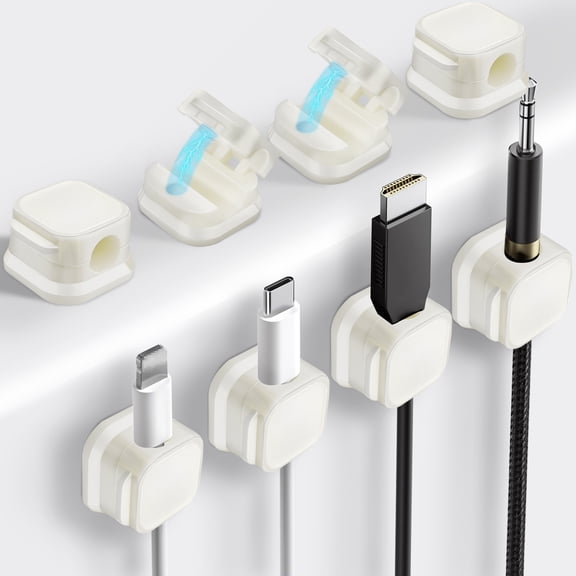 6 Pcs Magnetic Cable Clips, Cable Management, Office Desk Accessories, Cord Organizer, Cable Smooth Adjustable,for Desk, Wall, Car, Motorcycle,Home Office, Phone Cable Management (White)