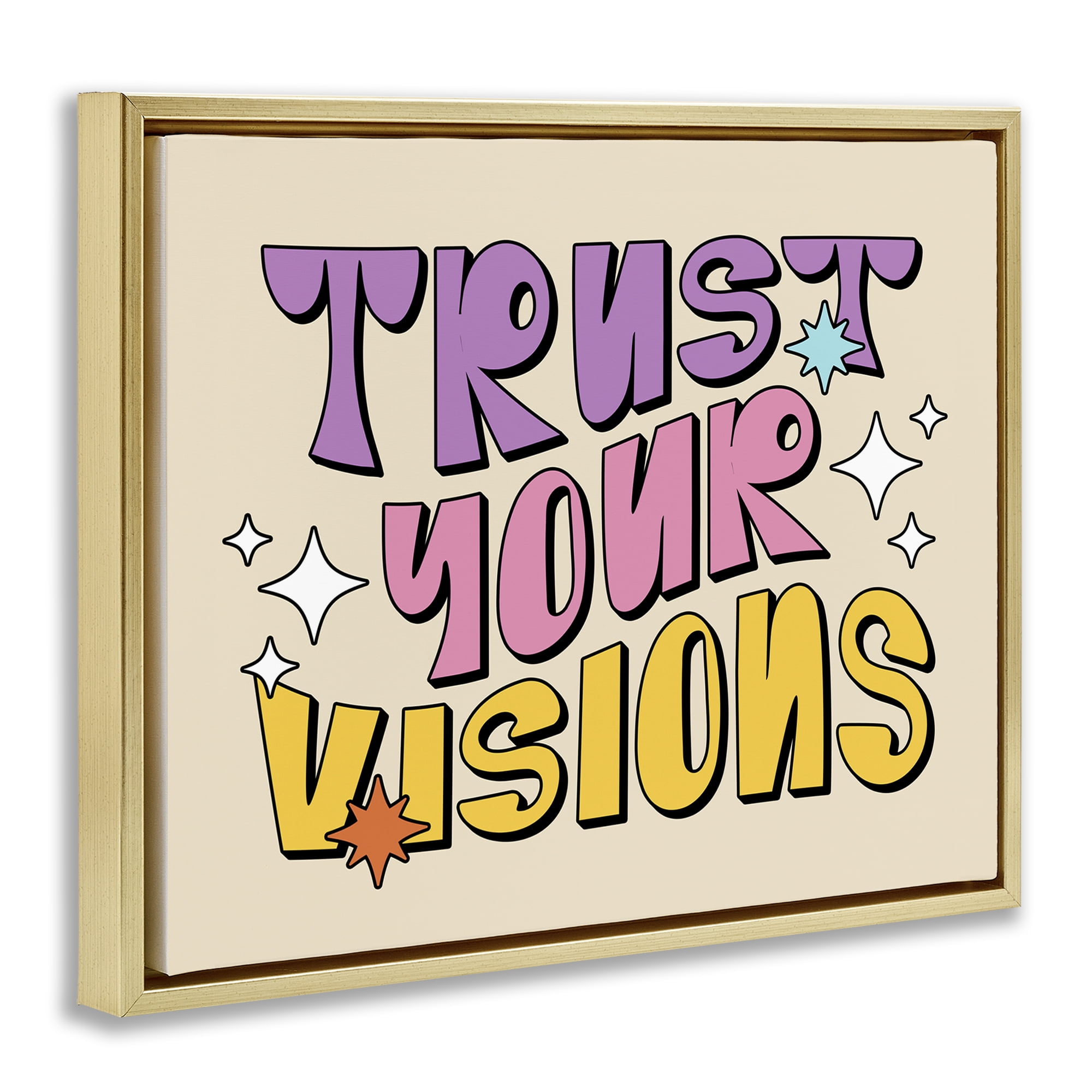 Stupell Industries Retro Trust Your Visions Text & Numbers Painting Gold Floater Framed Canvas Art Print Wall Art, 31 x 25