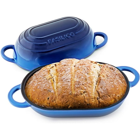 

Enameled Cast Iron Bread Oven (Blue) Non-Stick Single Loaf Cast Iron Bread Pan with Lid Easy Homemade Sourdough Dutch Oven with Lid Oven-Safe Artisan Bread Baking Pan Cast Iron Loaf Pan with Lid