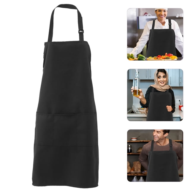 FUEENIRVA Delantal De Cocina Impermeable Con Bolsillo Y Cintas Ajustables En Color Negro