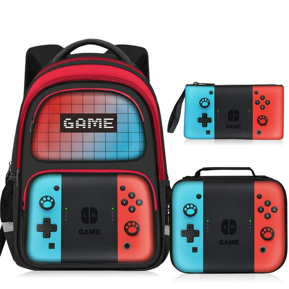 Mochila JIRAIKEI Kids Gamer Boys 17 con fiambrera y estuche para lápices