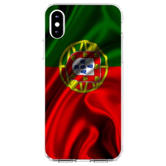 DistinctInk Clear Shockproof Hybrid Case for iPhone X / XS (5.8" Screen) - TPU Bumper, Acrylic Back, Tempered Glass Screen Protector - Portugal Waving Flag