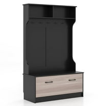 Topcobe 3 in 1 Coat Rack with Entryway Bench and Hooks and Enclosed Cabinet, Coat Rack with Shoe Storage for Entryway, Living Room, Black