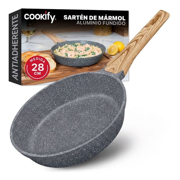Sartén de Aluminio con Revestimiento Antiadherente, 100% Libre de PFOA Cookify (Mármol Gris, 28 cm)