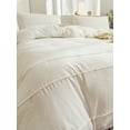 thumbnail image 2 of Move Over White Boho Bedding Set Mini Pom Poms Pattern Soft Washed Microfiber Duvet Cover Set King No Filling, 2 of 8