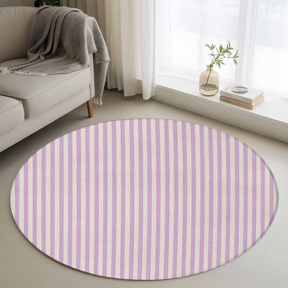 Purple Striped Round Rug 3ft Washable Circle Entryway Rugs Non Slip Modern Simple Farmhouse Beige Vintage Area Rug Indoor Floor Carpet for Bedroom Kitchen Living Room Home Office Dining Room Nursery