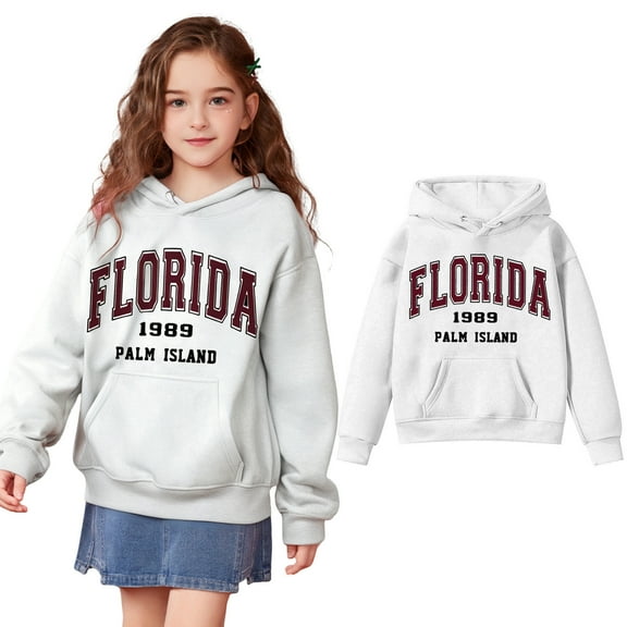 Teens Hoodies Boys Florida Letter Print Hoodie Casual Long Sleeve Sweatshirts Jackets Winter Clothes Girls 11-12Years Clothes Kids Clothes