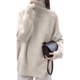 thumbnail image 2 of Women'S Loose Turtle Neck Long Sleeve Pullover Sweater Autumn and Winter Knitted Pullover Top Beige One size, 2 of 10