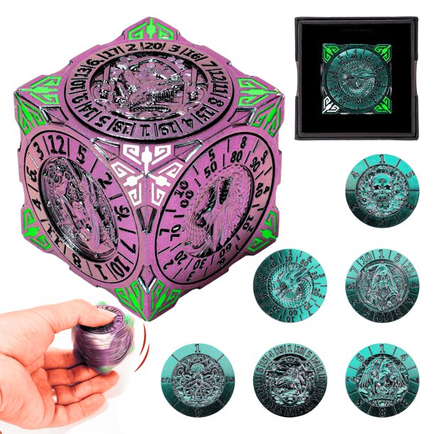 Ruleta de dados DND Froggod 7 en 1 de metal con relieve 3D