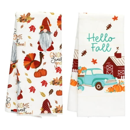 

CGT Sweet Gnome Hello Fall Hand Towels Dish Towels Thanksgiving Harvest Autumn Linens Soft Polyester Microfiber Light Weight Absorbent Quick Drying Kitchen Bathroom Home Decor Gift (Pack of 2)