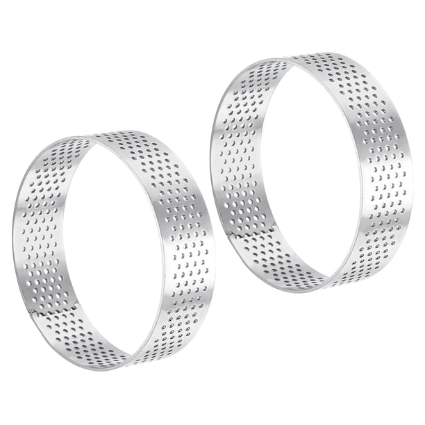 2uds Inoxidable Acero Pastel Anillos para Hornear, Perforado Pastel Mousse Anillo Cocina Hornear Calor Resistente 2.7 Diámetro, 0.8 Altura, para Pastel Postre, Plata