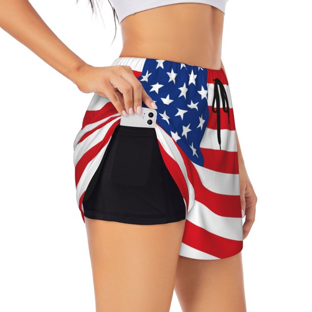 Balery America Flags3 Pantalones cortos deportivos para mujer con forro y dos bolsillos, elásticos, para entrenamiento, gimnasio, yoga-XX-Large