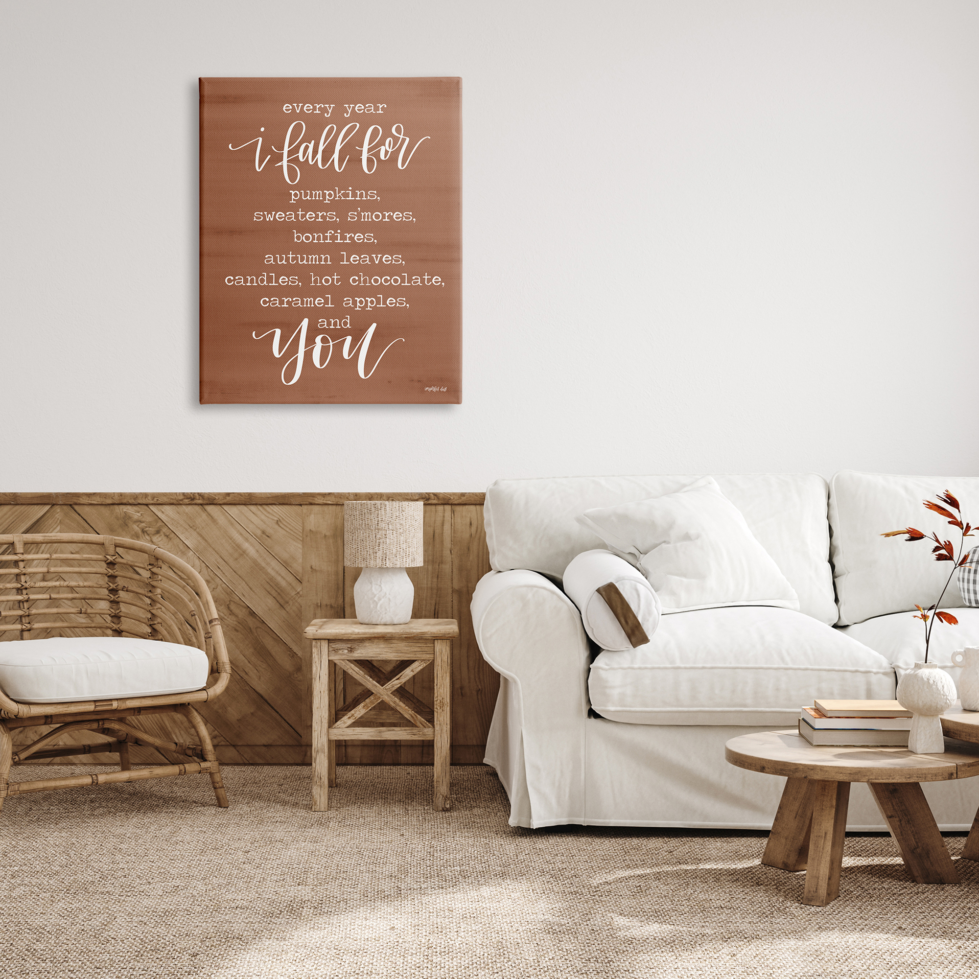 Cozy Romantic Autumn Quote Brown Seasonal Calligraphy Inspirational Graphic Art Gallery-Wrapped Canvas Print Wall Art