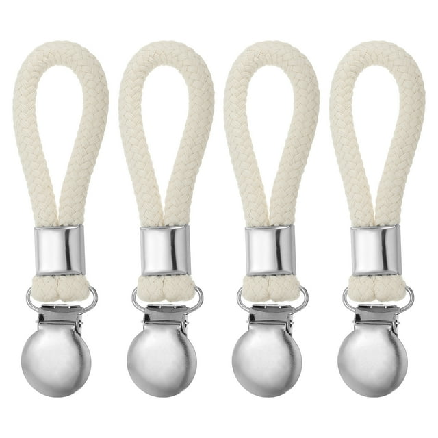Clip para toallas de cocina de metal de sarga gruesa, soporte para toallas de té con bucle de algodón trenzado para colgar, paquete de 4 en beige