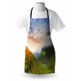 thumbnail image 3 of Mountain Apron Majestic Sunrise in Hills Mottled Clouds Fresh Grass Serenity Morning Mist, Unisex Kitchen Bib Apron with Adjustable Neck for Cooking Baking Gardening, Blue Green Orange, by Ambesonne, 3 of 3