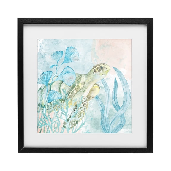 Stupell Industries Bohemian Sea Swim Turtle Black Framed Print Under Glass, 13 x 13, by Kim Allen