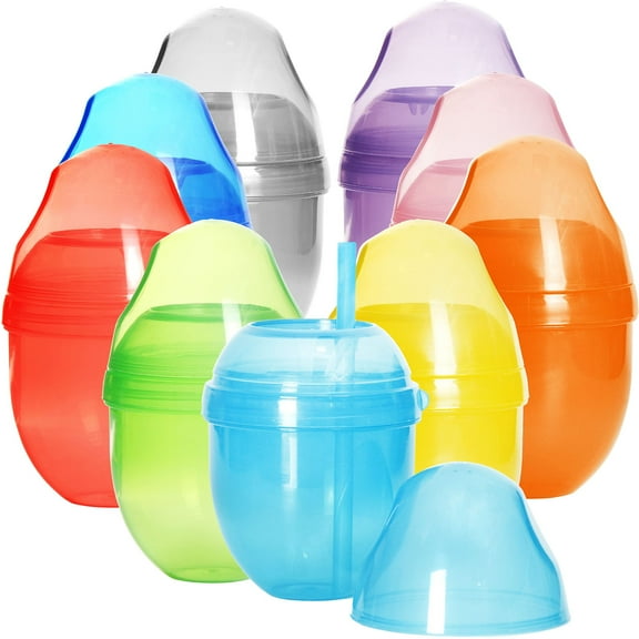 Youngever 9 Sets 7 Ounce Plastic Kids Cups with Lids and Straws, 9 Reusable Toddler Cups with Straws in 9 Assorted Colors