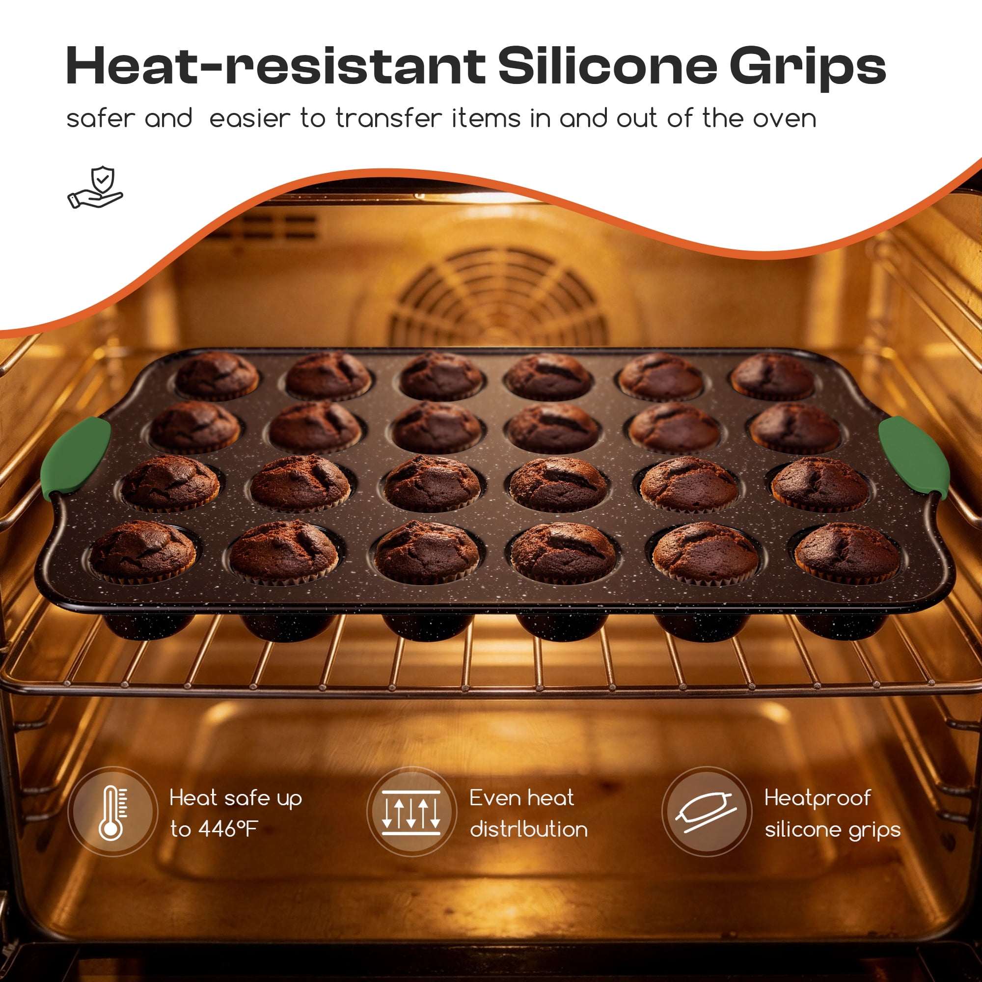 Slow Slog Nonstick Bakeware Set, 14-Piece Baking Pans Set, Stackable Baking Sheet Pans with Silicone Handles,Green&Black