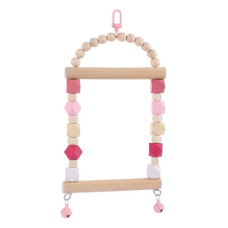 Bird Swing Chew Toy Natural Perch with Multi Color Wooden Beads Bells for Small Birds Parrots