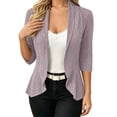 thumbnail image 2 of VBVC Women's Drape Front Open Cardigan, Ladies' 3/4 Sleeve Cable Knit Shawl Collar Top, Casual Slim Fit Summer Outwear For Women, Purple , S-2XL, 2 of 9