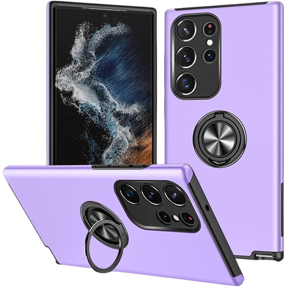 Rugged Durable TPU   PC Phone Case for Samsung Galaxy A14 A24 A34 A54 4G 5G Camera Protection Hidden Finger Ring Holder Back Cover Purple