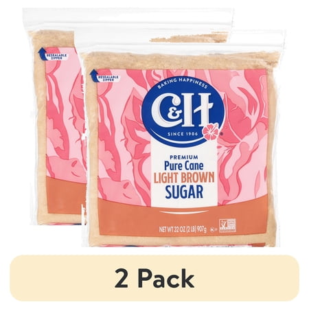 (2 pack) C&H Premium Pure Cane Light Brown Sugar 2 lb. Zipper-Pak