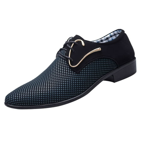 Xfvqtps Mens Dress Shoes British Style Pointy Toe Lace up Lattice Metal Decoration Fashion Classic Formal Business Casual Leather Shoes Shoes Blue