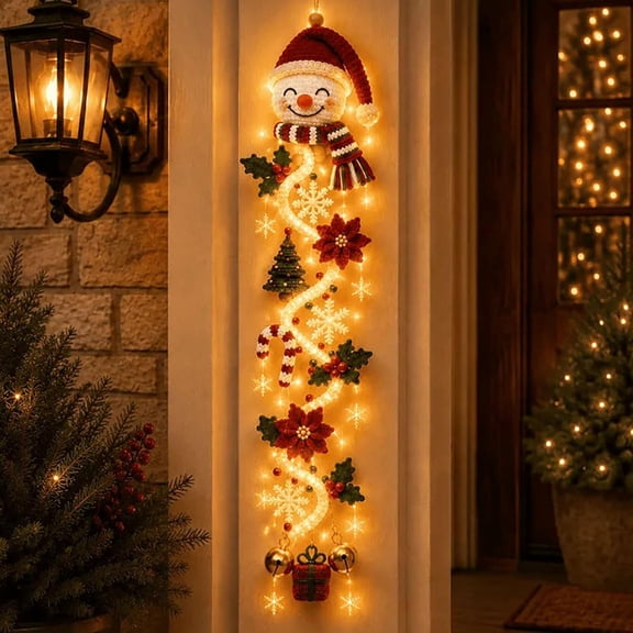 Glowing Christmas Door Hanger with Lighted, Dimensional Details & Space-Saving Vertical Décor for Window Wall and Mantel