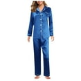 thumbnail image 3 of Zoofduhp Pijamas De Mujer Soft Pajamas for Women Pajamas for Women Set Long Sleeve Button Up Sleepwear Soft Lightweight Comfy Long Pants Loungewear Pajamas for Women Blue 5Xl, 3 of 5