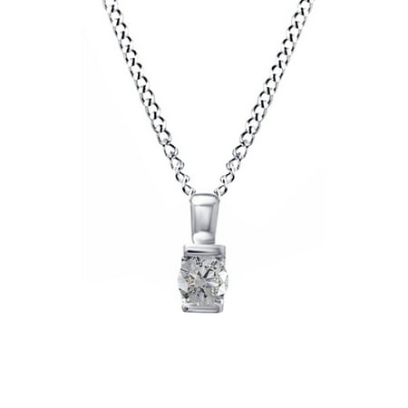 - 1/10 Carat T.W. Natural White Diamond Solitaire Pendant Necklace in 10K Solid White Gold