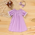 thumbnail image 4 of ZEHJUHAN Toddler Girls' Solid Color Dress Ruffle Short Sleeve Bunny Embroidery Dress with Headband Bow Purple，9-12M, 4 of 9