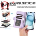 thumbnail image 2 of Compatible with iPhone 14 Wallet Case with Credit Card Holder & Cash Slot, RFID Blocking Durable PU Leather Flip Magnetic Protective Stand Cover Wrist Strap Women Men,Purple, 2 of 6