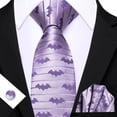 thumbnail image 3 of Set de murciélagos Tie Barry.Wang para Halloween, color lavanda, con clip para corbata, para hombre, 3 of 6