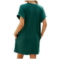 thumbnail image 4 of Arnsht Womens Summer Dresses Solid Color Casual Loose T-Shirt Short Sleeve Round Neck Flowy Sundresses with Pockets Green S, 4 of 5
