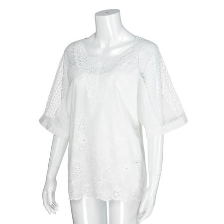 Workout Tops For Women  Summer Short Sleeve Hollow Out Solid Casual Blouse Top T-Shirt Sheer Women Blouses Bustier Tops Length Womens Green Tunic Top Corset Tops Tunic Top (4XL  White) Unbranded