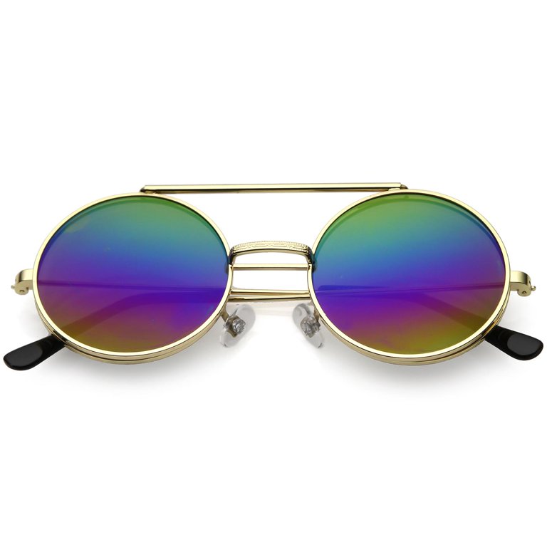 Mid Size Flip-Up Colored Mirror Lens Round Django Sunglasses  display picture 2