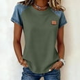 thumbnail image 2 of Sentmoon Chemise en Denim Hauts Habillés pour Femmes Manches Courtes Col Ras du Cou Patchwork Coupe Régulière avec Imprimé Extensible Haut d'Été pour Femme Décontracté pour Détente et Sommeil P-2TG, 2 of 6