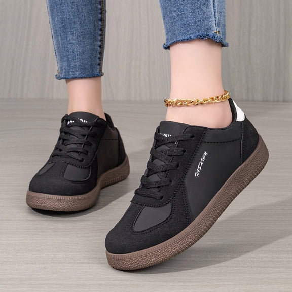 KANG Fashion Women's Classic German Training Sneakers, Trendy Casual Flat Walking Shoes, Lightweight Slip-On Comfort Versatile Sneakers Black 36
