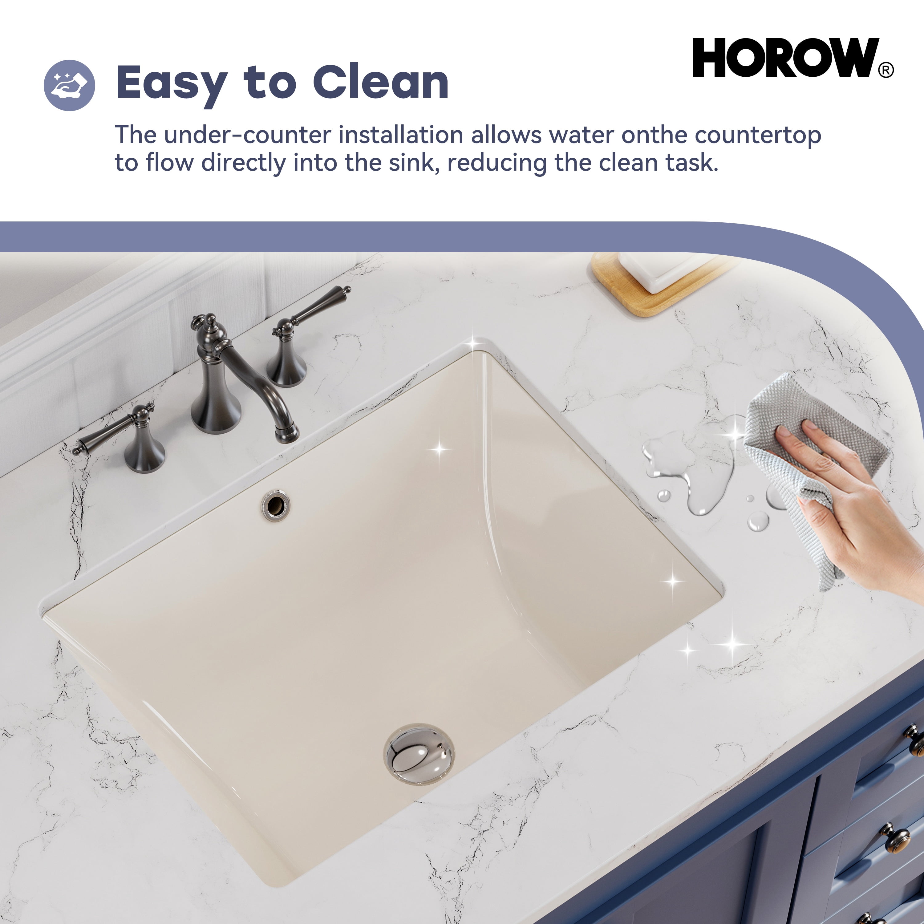 HOROW 20 x 15 Inch Undermount Bathroom Sink Rectangle with Overflow, White Ceramic Under Counter Bisque