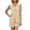 thumbnail image 2 of Karight Women Summer 2 Piece Outfits Casual Lapel V Neck Button Down Vest Shorts Set Business Work Blazer Sets, 2 of 9