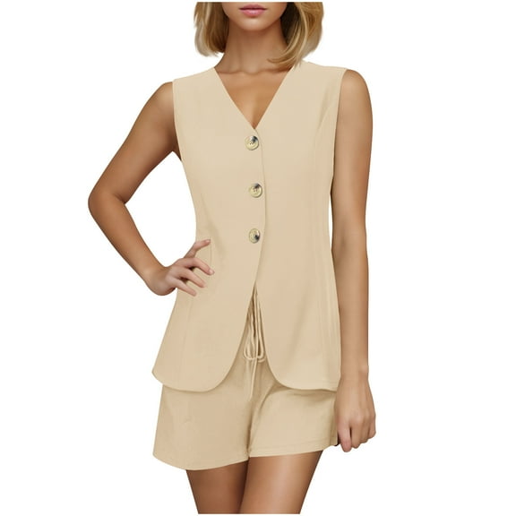 2 Piece Outfits Women Dressy V Neck Blazer Vest Tank Tops Shorts Sets 2025 Matching Summer Office Work Suits