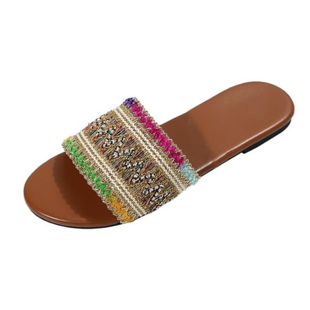 

Womens Shoes Style Embroidered Open Toe Flat Bottom Casual Slippers Shoes