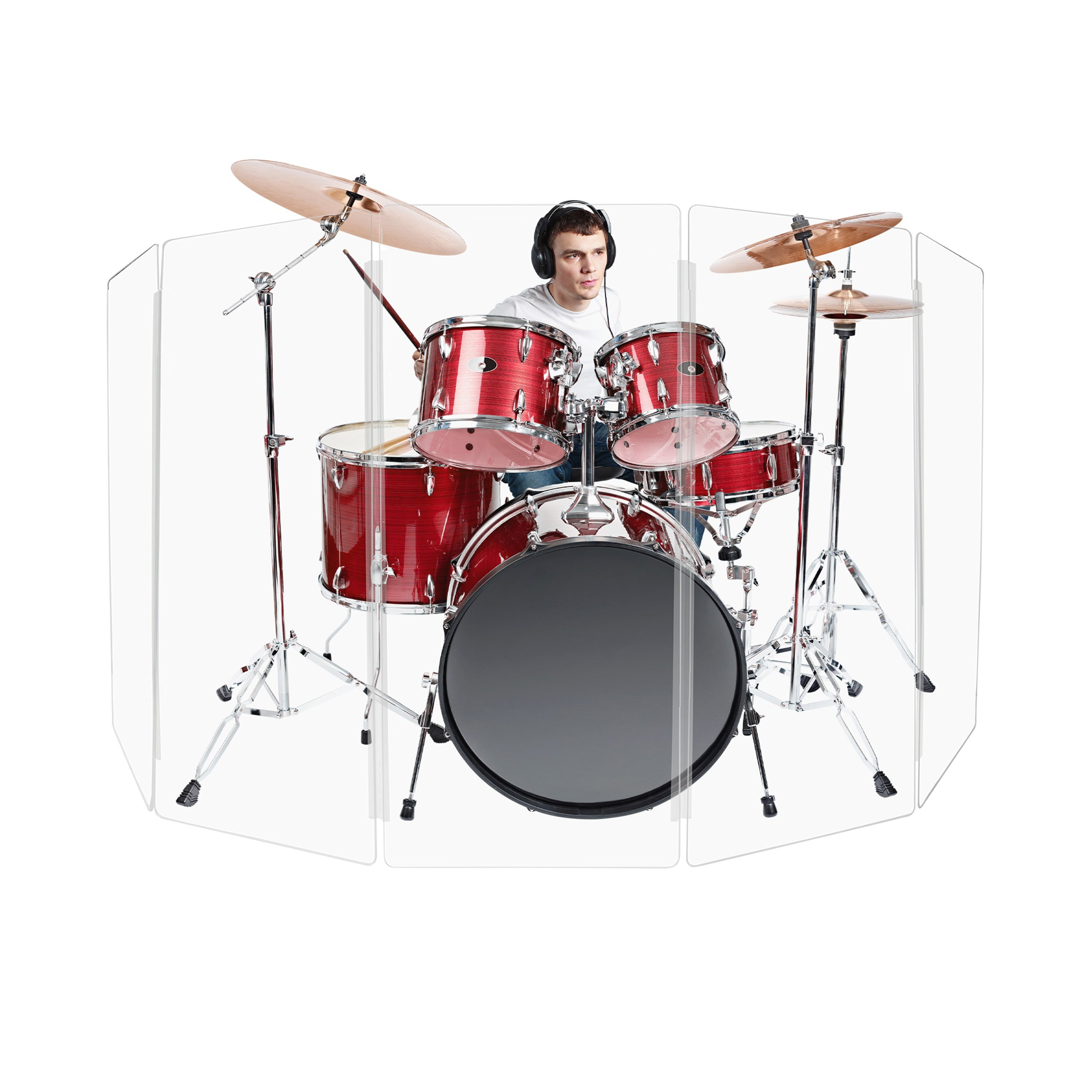 PENNZONI Drum Shield w/ Living Hinges & Deflectors, Comes with 5 Panels, 4 ft Clear Acrylic Panels