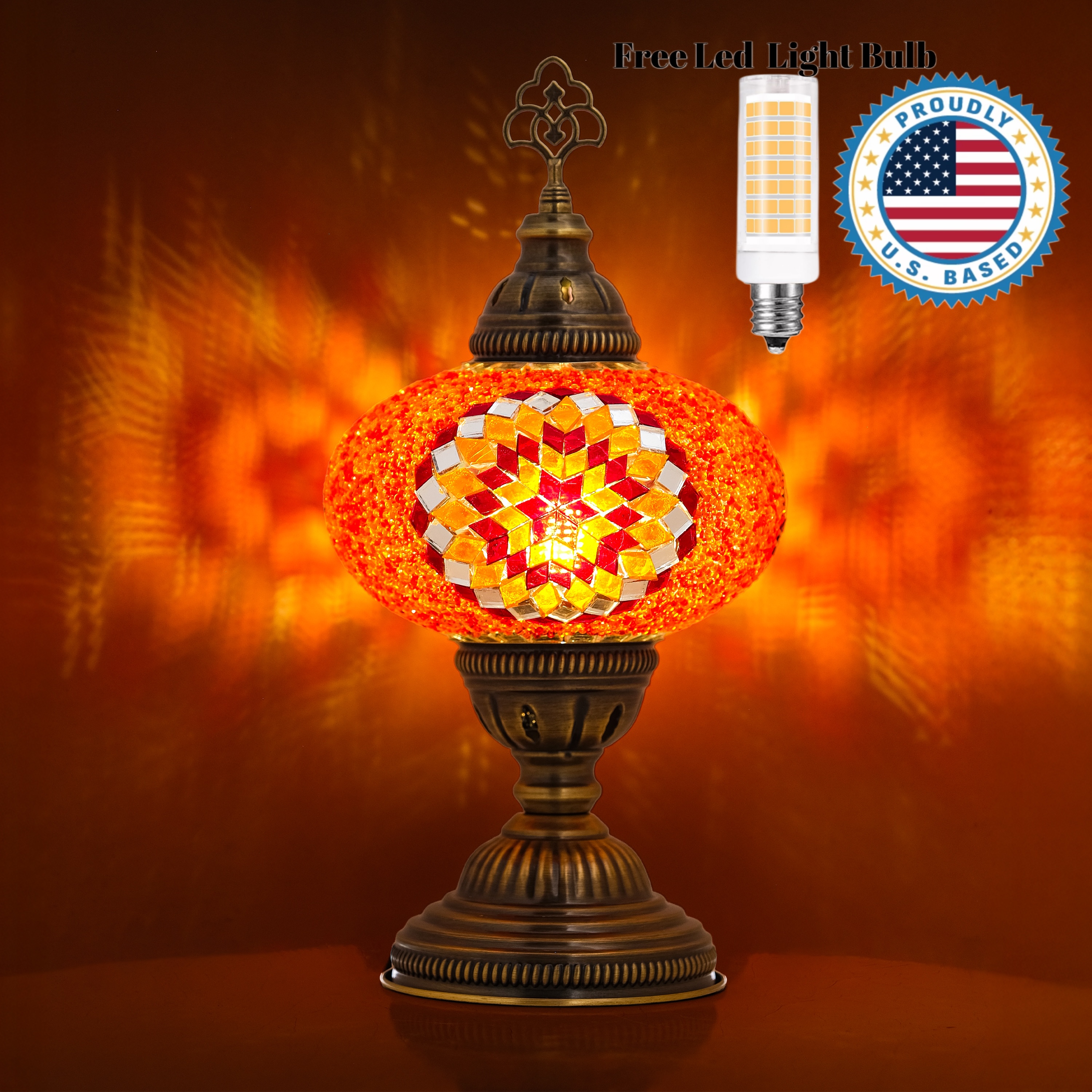 Mozaist Turkish Mosaic Table Lamp 13'' – Orange Color with Bulb Included, Modern Decorative