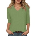 thumbnail image 2 of Lixiuxyad Women T-Shirt Women's Basic Crew Neck Short Sleeve Casual T Shirt Soft Comfortable Everyday Top Stylish Solid Color Tee For Ladies,Green, 2 of 6