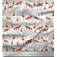 thumbnail image 1 of Soimoi White Poly Georgette Fabric Cedar Tree & Fox Animal Fabric Prints By Yard 42 Inch Wide, 1 of 5