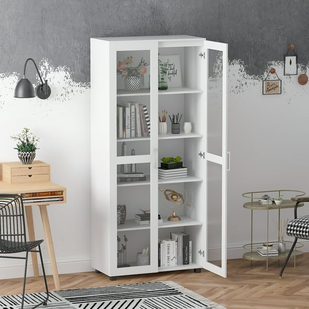 Timechee Freestanding Floor Cabinet, Tall Storage Cabinet With Doors And Shelves Living Room