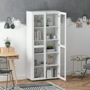 Erkang 2 Door Curio Cabinet Modern Tall Storage Bookcase with Doors for Home Office White